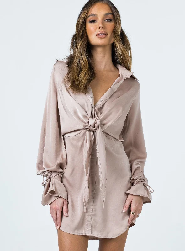 Liberty Mini Dress Beige Chic Pleated Mini Dress