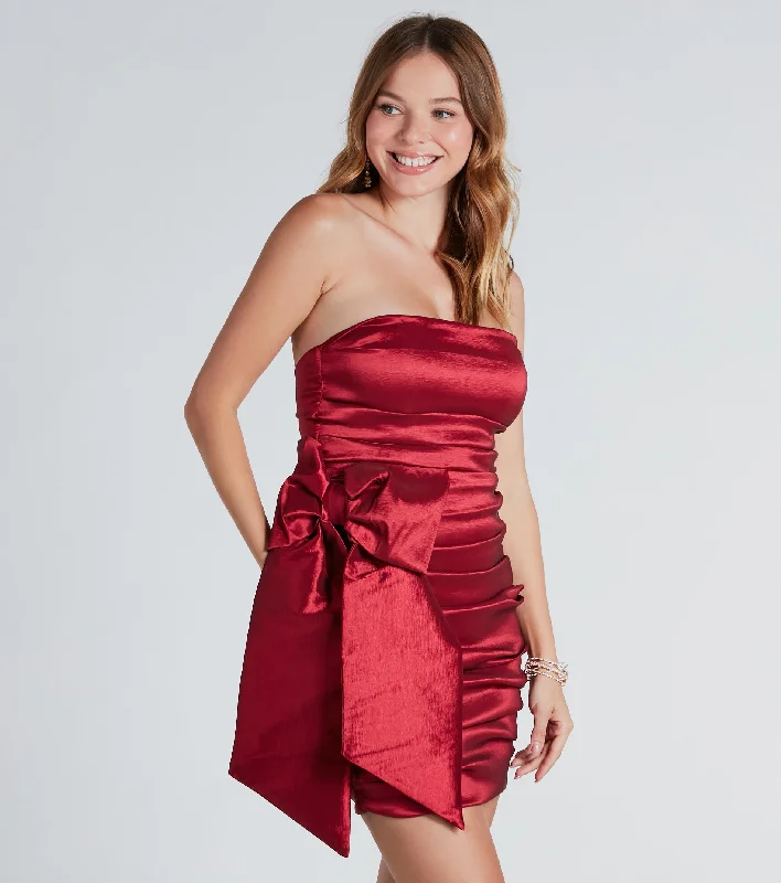 Lindsay Taffeta Strapless Bow Mini Dress Stylish Summer Mini Dress