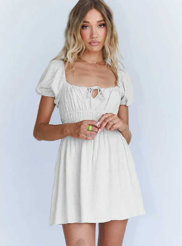 Madelyn Mini Dress Beige Elegant Satin Mini Dress