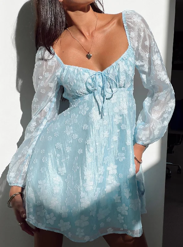Marceau Long Sleeve Mini Dress Blue Chic Halter Mini Dress