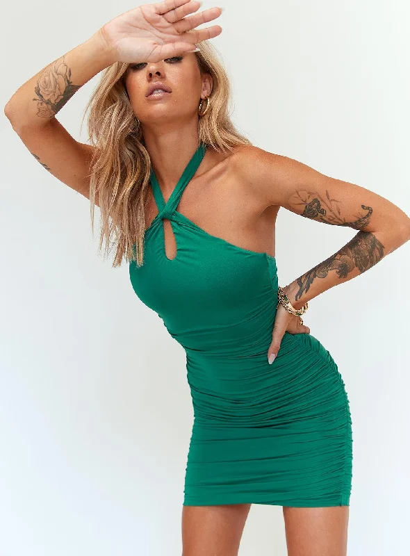Masen Mini Dress Forest Green Cozy Satin Mini Dress