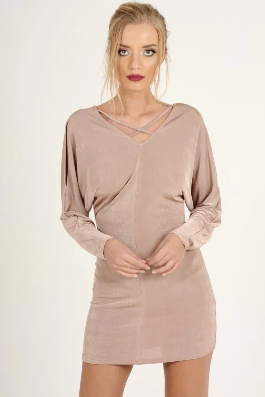 Mauve Batwing Cold Shoulder Mini Dress - Sonia Fashionable Lace Mini Dress