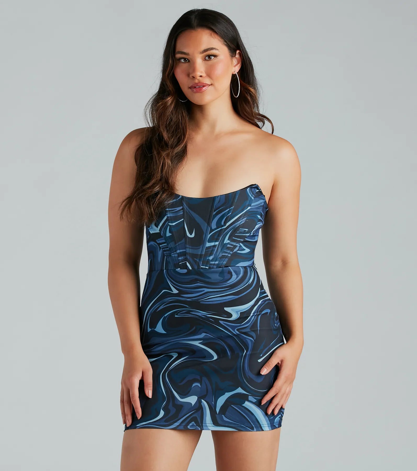 Mesmerized By You Marble Print Mini Dress Fashionable Button-Front Mini Dress