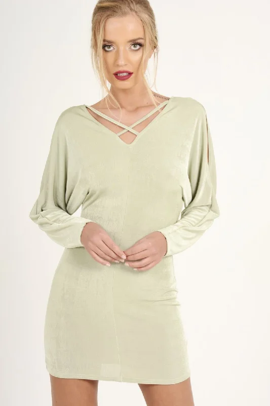 Mint Green Batwing Cold Shoulder Mini Dress - Sonia Classic Shift Mini Dress