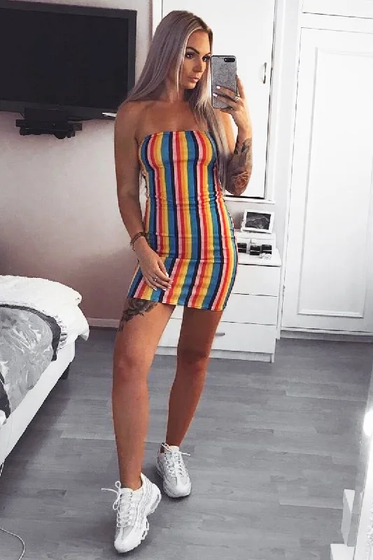 Multi Colour Bandeau Bodycon Mini Dress - Charlye Cozy Cowl Neck Mini Dress