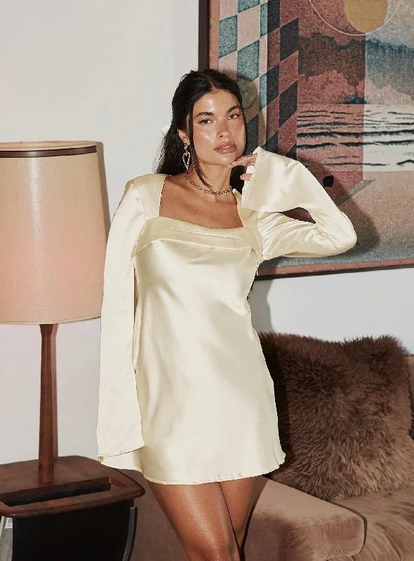 Phillipa Long Sleeve Mini Dress Champagne Comfortable Shift Mini Dress