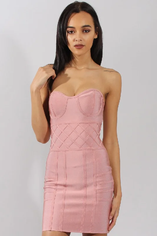 Pink Bandage Bandeau Mini Dress - Cherise Elegant Lace-Up Mini Dress
