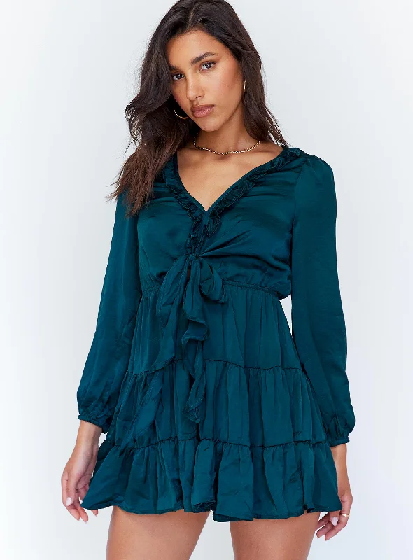 Randi Mini Dress Teal Casual Button-Up Mini Dress