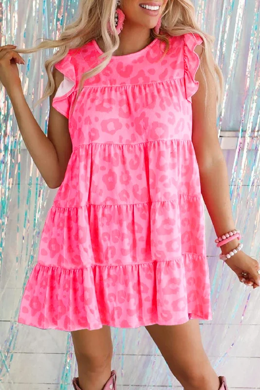 Round Neck Ruffle Tiered Mini Dress Classic Floral Print Mini Dress