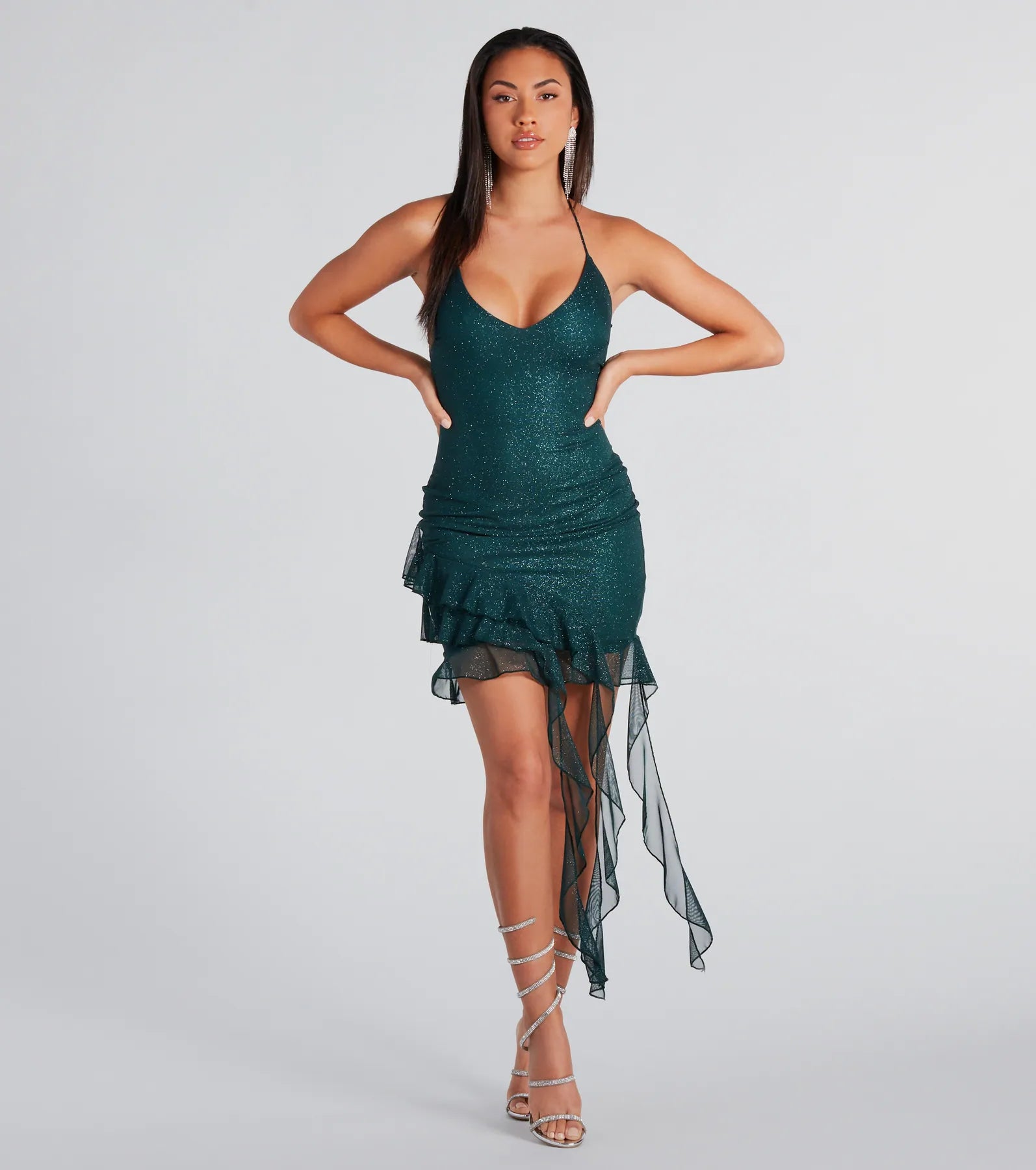 She's Glitzy Glitter Ruffled Mini Dress Fashionable A-Line Mini Dress