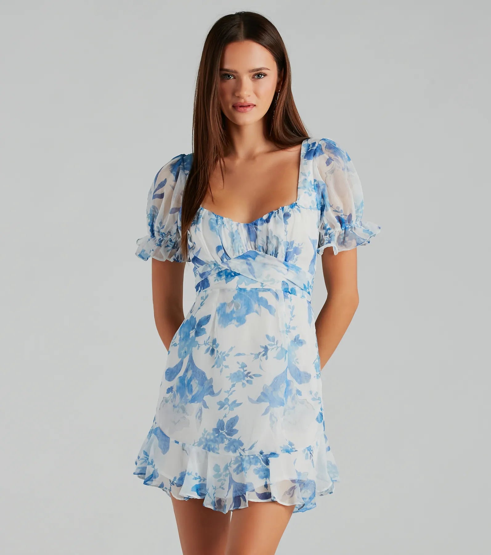Sweet Choice Floral Chiffon A-Line Mini Dress Trendy A-Line Mini Dress
